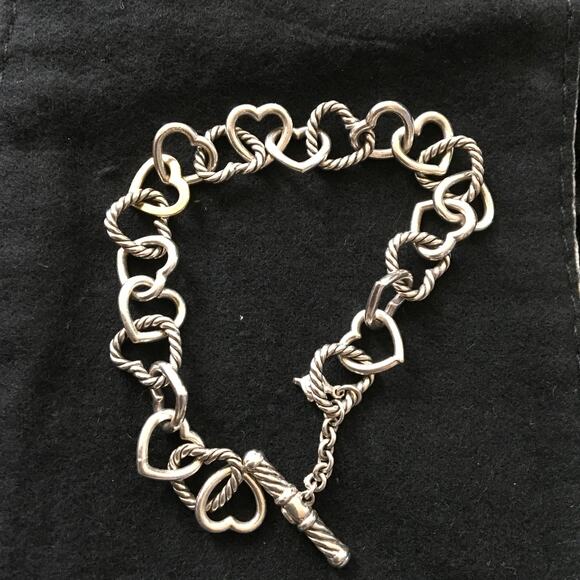 Authentic David Yurman .925 Sterling Silver 750 18K Gold Heart Toggle Bracelet - Picture 3 of 7